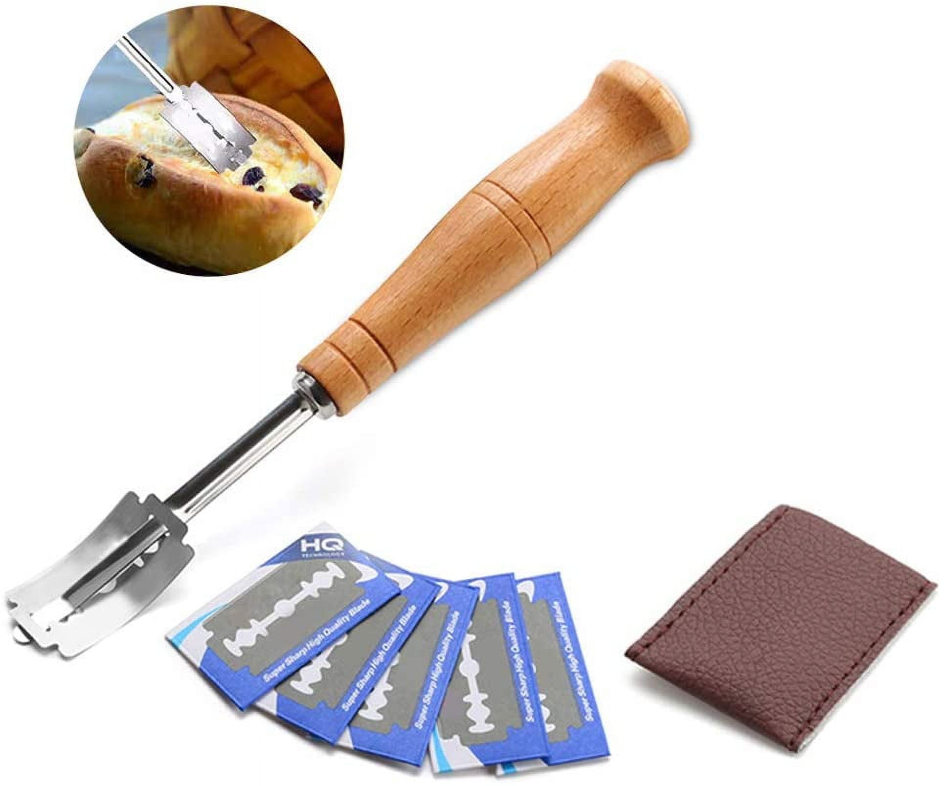 7pcs Stainless Steel Bread Cutter Set Including 1pc Creative Wooden Handle Bread  Lame, 1pc Dough Scoring Tool, 1pc Bread Carving Knife, 5pcs Blades And 1pc  Pu Leather Protective Cover