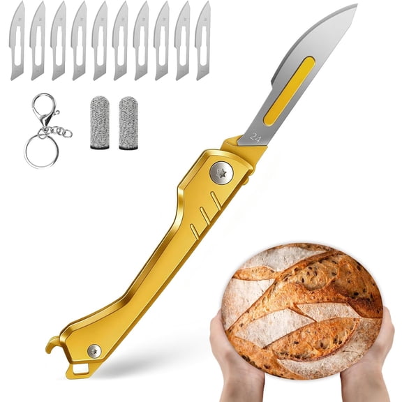 Bread Lame dough scoring tool,Folding Bread Scoring Knife with 10 Razor Blades,Multi-Function Lame Bread Tool for Sourdough Slashing & Bread baking Tools