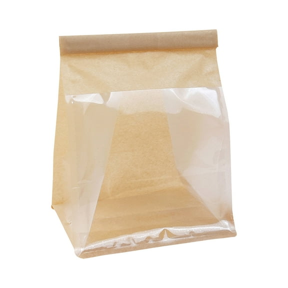 Bread Bags, Bakery Bags with Window, 6.3” x 5.1” x 10.3” Storage Packing Bag for Bagels, Bread Loaf, Pastry, Cafe, Homemade Bread