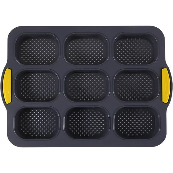 Bread Loaf Pan for Baking: Silicone Loaf Pan Nonstick Easy Unmold and Clean,Bread Pans for Baking Baguettes Hot Dogs Sandwiches,Oven Safe,-40℃ to 230℃ (Gray+Orange, 9 Grids)