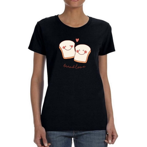 Bread Love Cute Bread Couple Graphic Women Black T-Shirt, Female Medium