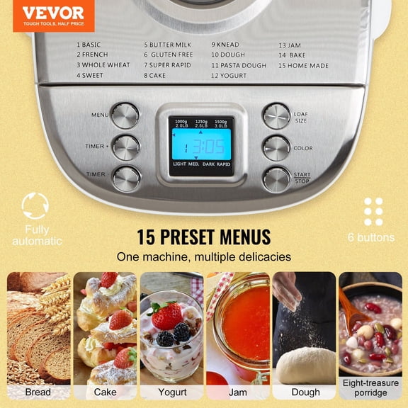 Bread Maker,15-in-1 3LB Dough Machine,Nonstick Ceramic Pan Automatic Breadmaker with Gluten Free Setting,Whole Wheat Bread Making,Digital,Programmable,3 Loaf Sizes,3 Crust Colors,White