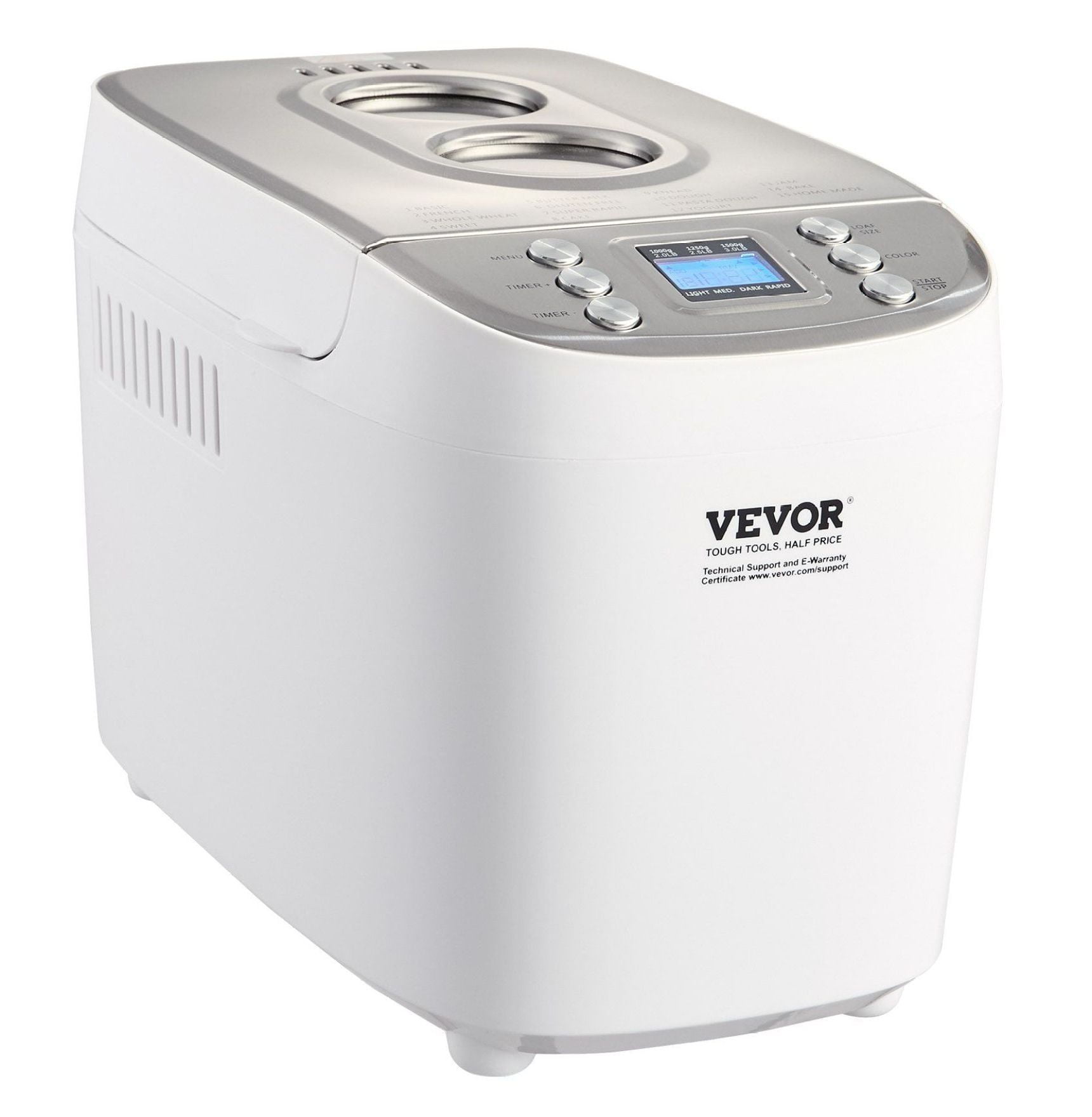Bread Maker, 15-in-1 3LB Dough Machine, Nonstick Ceramic Pan Automatic Breadmaker with Gluten Free Setting, Whole Wheat Bread Making, Digital, Programmable, 3 Loaf Sizes, 3 Crust Colors, White 950W