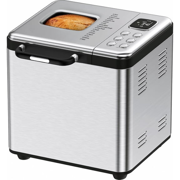 Bread Maker, 2LB Stainless Steel Bread Machine, 17-in-1 Automatic Settings, Non-Stick Pan, Beginner-Friendly Controls, Easy to Clean, Low Noise, High Success Rate for Homemade Bread