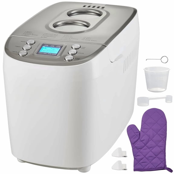 Bread Maker 3LB, 15-in-1 Dough Machine with Gluten-Free Setting, Programmable Digital Breadmaker, 3 Loaf Sizes, 3 Crust Colors, Nonstick Ceramic Pan, White