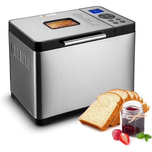Bread Maker, Dough Machine(19-in-1 2LB), Nonstick Ceramic Pan Automatic Breadmaker with Gluten Free Setting, Whole Wheat Bread Making, Digital, Programmable, 3 Loaf Sizes, 3 Crust Colors