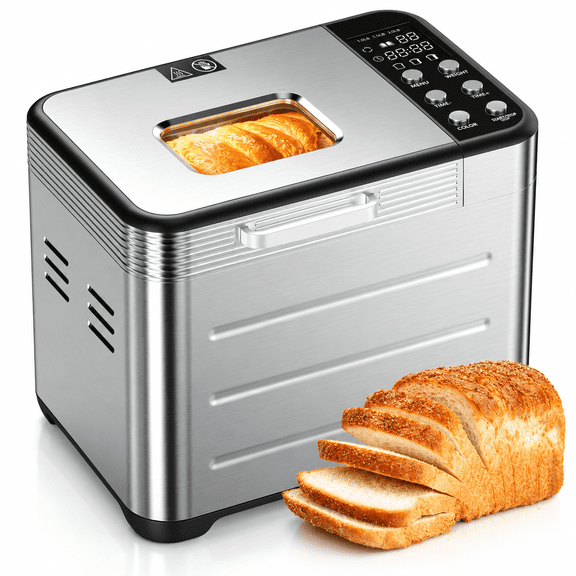 Bread Maker Machine, 20-in-1 Automatic Breadmaker with Nonstick Ceramic Pan, 3 Loaf Sizes (1lb, 1.5lb, 2lb) & 3 Crust Colors, 12-Hour Delay Timer & Keep Warm Function, Removable Kneading Paddle