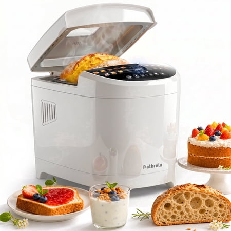 Bread Machine 2LB, 16-in-1 Automatic Bread Maker with Color Touch Screen, Sourdough & Gluten-Free, 3 Loaf Sizes, 15H Delay Timer, Dough, Jam & Yogurt Maker, White