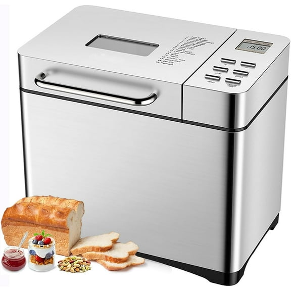Bread Maker Machine with Nonstick Ceramic Pan and LCD Touch Panel - 17 Smart Cooking Programs, 15 Hours Timer, 3 Loaf Sizes - Professional Automatic Bread Machine for Breakfast