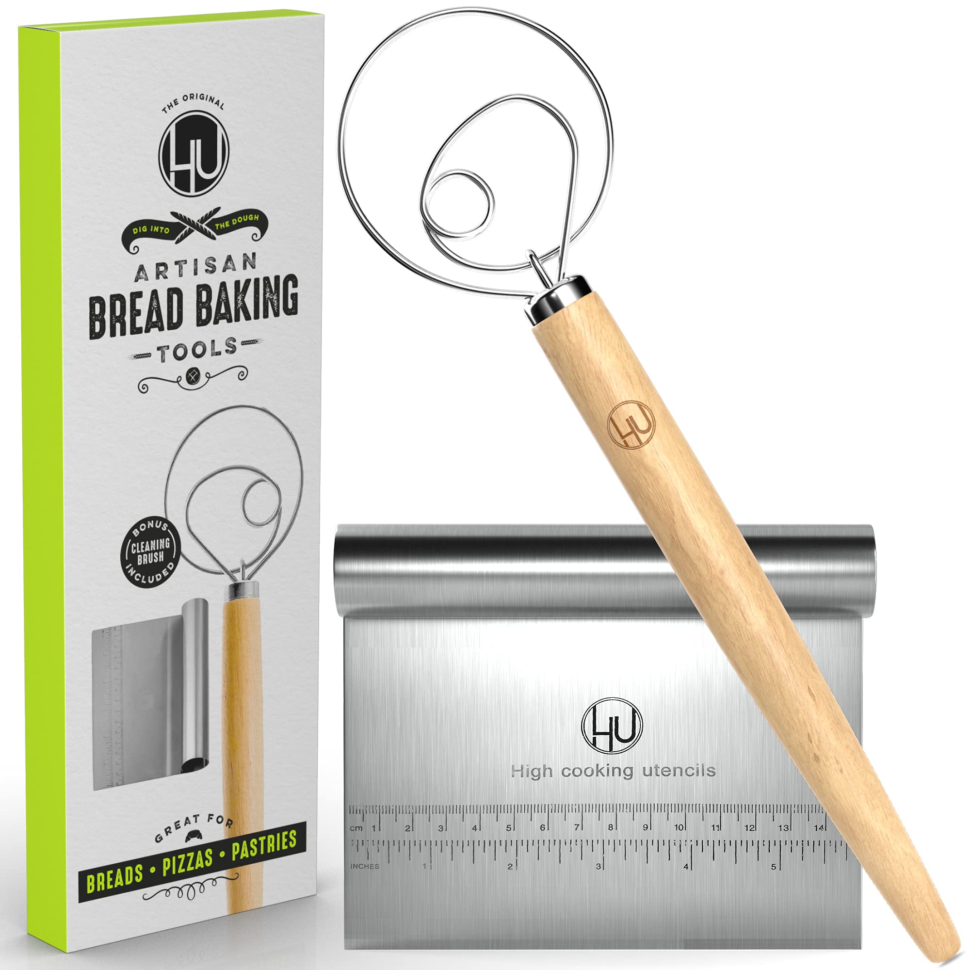 Bread Making Tools and Supplies Set of 2 Dough Whisk and Bench