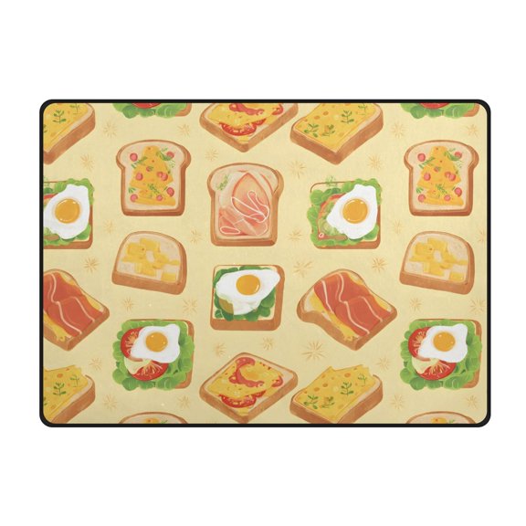 Bread Meat Eggs Pattern Area Rug 63x48 Inch Non Slip Absorbent Soft for Bedroom Entryway