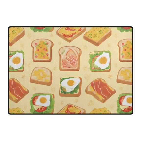 Bread Meat Eggs Pattern Area Rug 80x58 Inch Non Slip Absorbent Soft for Living Room Dining