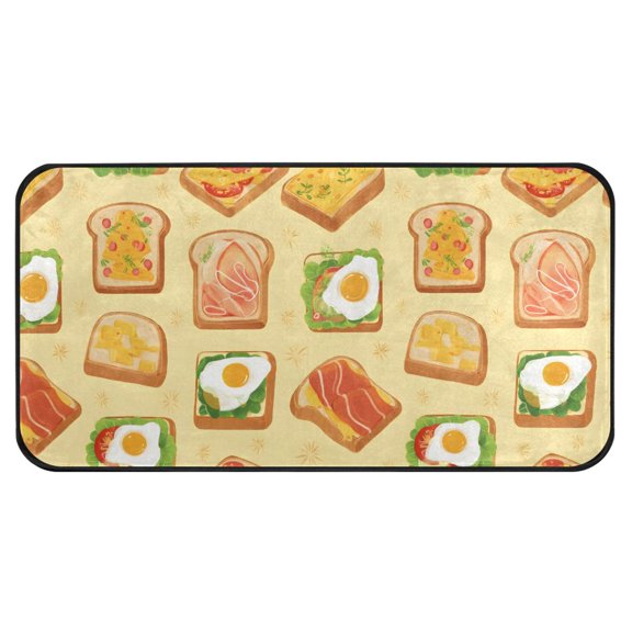 Bread Meat Eggs Pattern Kitchen Runner Rug 39x20 in Non Slip Absorbent Cushioned Laundry Bathroom