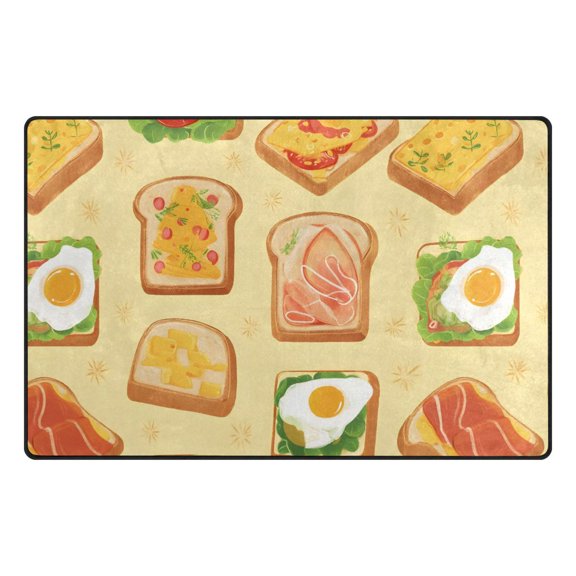 Bread Meat Eggs Pattern Memory Foam Area Rug 31"x20" Non Slip, Absorbent, Fade Proof for Living Room, Bedroom, Office