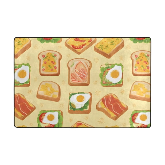 Bread Meat Eggs Pattern Rug 36x24in Memory Foam Absorbent Non Slip Plush for Bathroom Kitchen Entryway