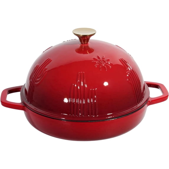 Flavehc Bread Oven Cast Iron Bread Dutch Oven with Cloche Lid for Bread Baking Red Enameled Cast Iron Bread Oven with Dome Lid for Sourdough