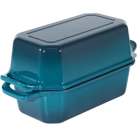 Flavehc Bread Pan Cast Iron Loaf Pan with Lid Bread Loaf Pan 8.5x4.5 Inch Loaf Pan Enameled Cast Iron Sourdough Loaf Pan, DarkCyan
