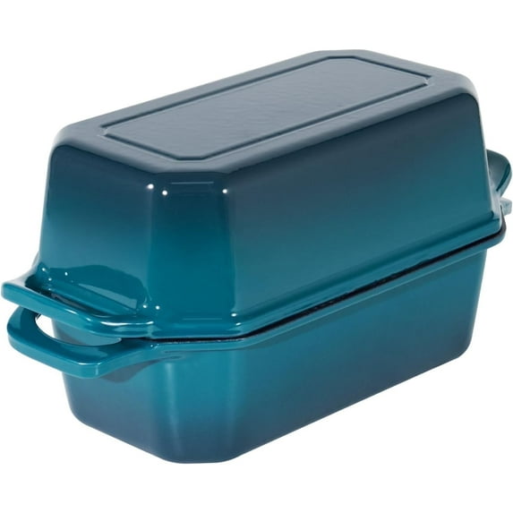 Flavehc Bread Pan Cast Iron Loaf Pan with Lid Bread Loaf Pan 9x5 Inch Loaf Pan Enameled Cast Iron Sourdough Loaf Pan, DarkCyan