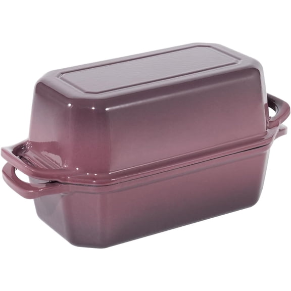 Flavehc Bread Pan Cast Iron Loaf Pan with Lid Bread Loaf Pan 8.5x4.5 Inch Loaf Pan Enameled Cast Iron Sourdough Loaf Pan, Magenta