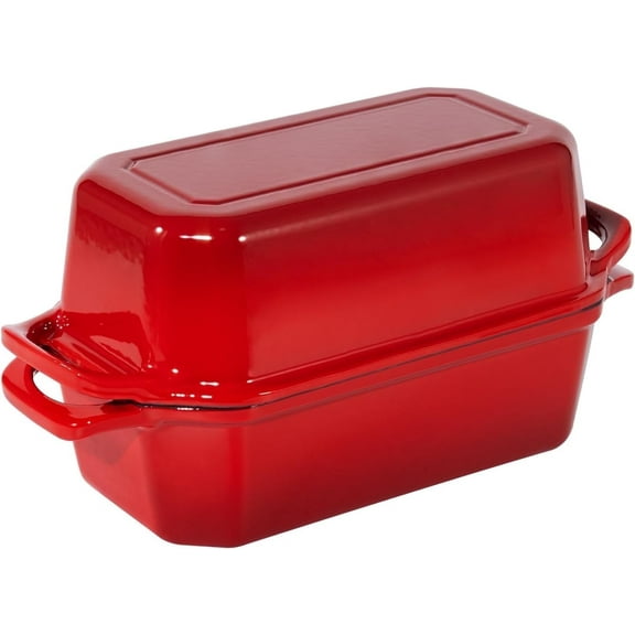 Flavehc Bread Pan Cast Iron Loaf Pan with Lid Bread Loaf Pan 9x5 Inch Loaf Pan Enameled Cast Iron Sourdough Loaf Pan, Red