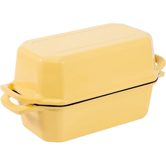 Flavehc Bread Pan Cast Iron Loaf Pan with Lid Bread Loaf Pan 8.5x4.5 Inch Loaf Pan Enameled Cast Iron Sourdough Loaf Pan, Yellow