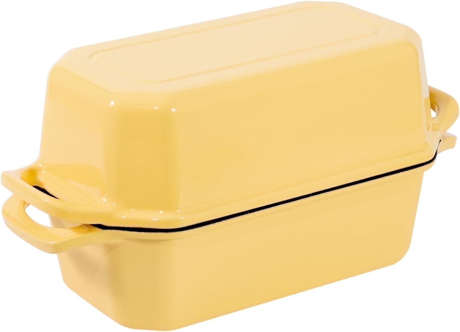 Flavehc Bread Pan Cast Iron Loaf Pan with Lid Bread Loaf Pan 9x5 Inch Loaf Pan Enameled Cast Iron Sourdough Loaf Pan, Yellow