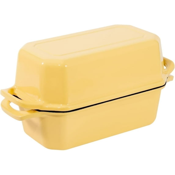 Flavehc Bread Pan Cast Iron Loaf Pan with Lid Bread Loaf Pan 9x5 Inch Loaf Pan Enameled Cast Iron Sourdough Loaf Pan, Yellow