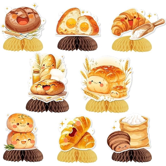 Bread Party Decorations, 8pcs Bread Honeycomb Centerpiece Table Toppers Food Theme Party Favors for Toast Bread Birthday Baby Shower Breakfast Food Themed Party Supplies