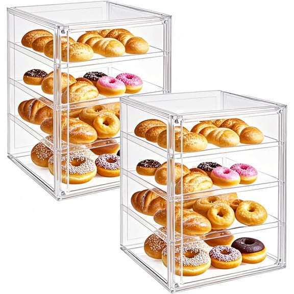 Bread Polypropylene Box for Kitchen Pantry Organizers Loaf Countertop Storage Bread Bagel Muffins Keeper Container Homemade Large Stackable 2 Layers Adjustable Clear (4 Floors X2)