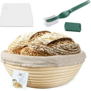 Bread Proofing Banneton Basket Set - 7 Inch Round Natural Rattan Bread Basket, with Linen Liner Cloth and Sourdough Bread Scraper Tool, Ideal Basket Gift For Professional Or Home Bakers