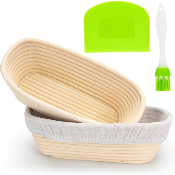 Bread Proofing Basket 10 * 6 Inch Sourdough Baking Rising  Proofer Box Warmer Baskets Oval Round Bowl Cover Bowls Making Small Bulk Set of 2 Kit Supplies Tools Rattan for Bakers Gifts