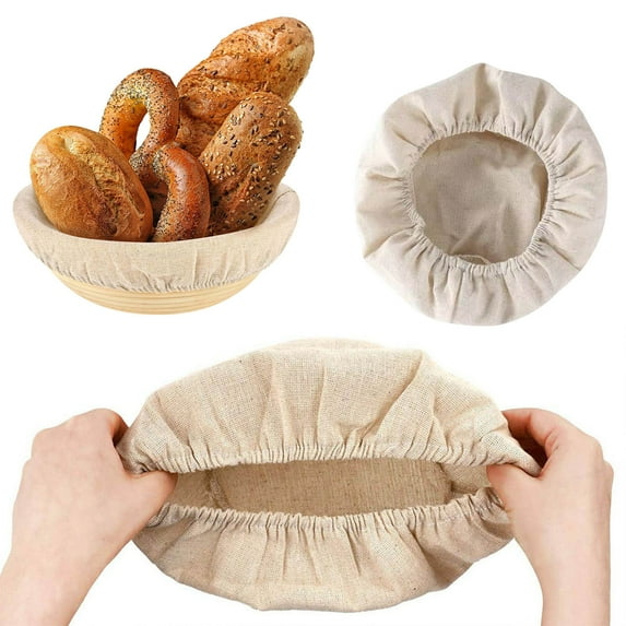 Bread Proofing Basket, Natural Rattan Banneton Liner, Untreated Flax Linen Cotton Fabric Dough Basket Cover Reusable Quick Dry