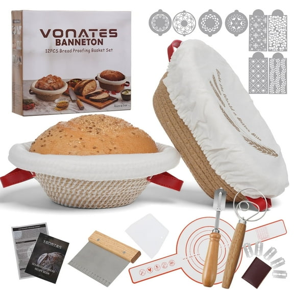 Banneton Bread Proofing Basket Sourdough Bread Baking Supplies with 9 Inch Round 10 Inch Oval Banneton Baskets