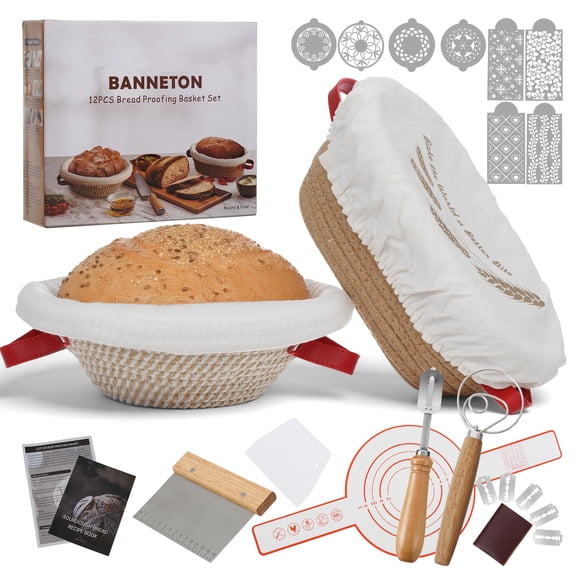 Banneton Bread Proofing Basket Sourdough Bread Baking Supplies with 9 Inch Round 10 Inch Oval Banneton Baskets