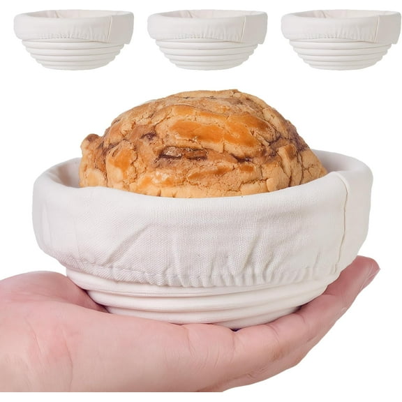Bread Proofing Basket Set of 4, with Cloth Lining, Mini Banneton Basket Proofing Baskets for Sourdough Bread Baking 5 Inch, Traditional Sourdough Bread Basket, Home Baking Tools