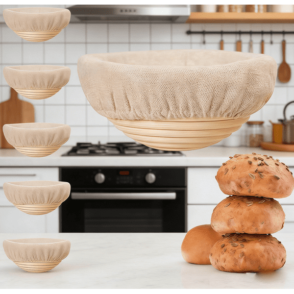 Bread Proofing Basket Set of 6, 6 Inch Banneton Basket with Cloth Liner, Mini Sourdough Rattan Bowl for Sourdough Bread Baking for Home Bakers and Professionals (Round)