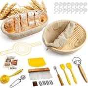 dykaae Sourdough Starter Kit, Banneton Bread Proofing Baskets Set, Sourdough Bread Baking Supplies with Dough Scraper, Whisk, Bread Lame, Recipe