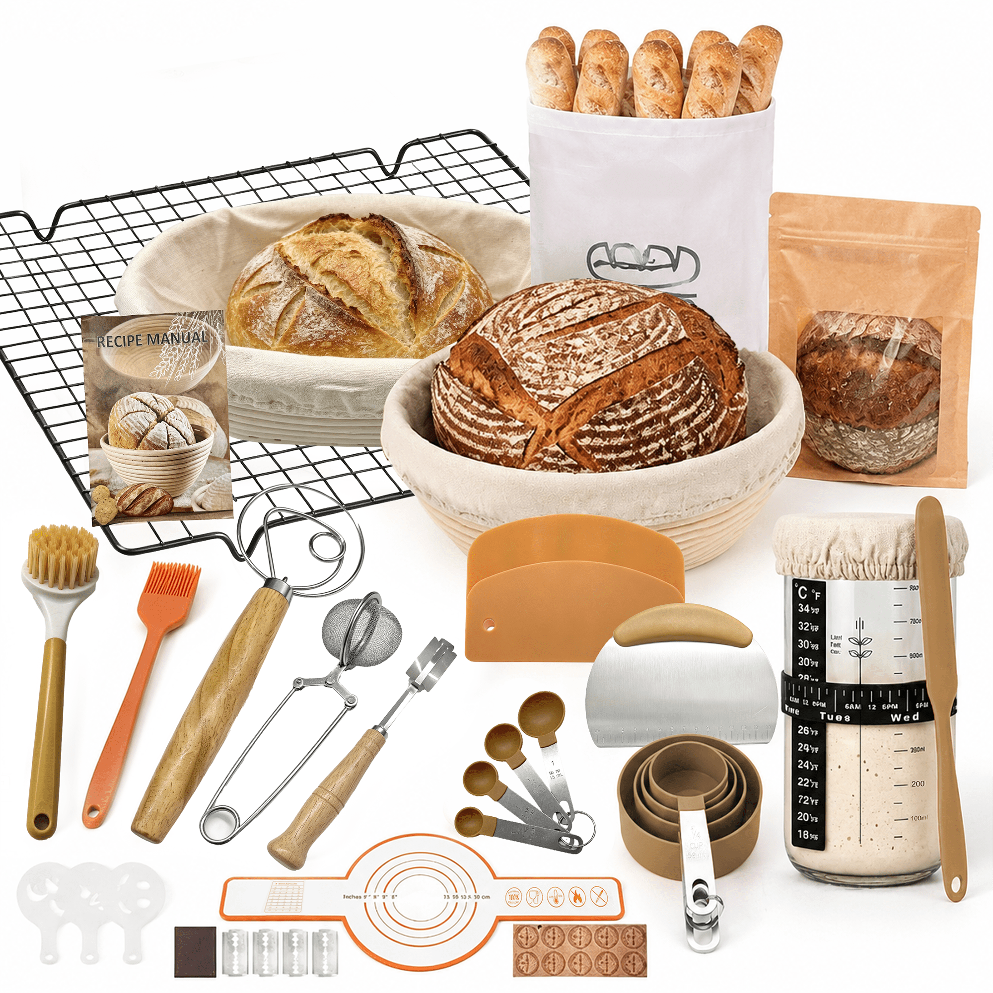GARITIN Sourdough Starter Kit, Complete Bread Making Kit with Banneton Proofing Baskets, Sourdough Bread Baking Supplies & Sourdough Tools Set