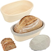 Bread Proofing Baskets Set of 2, 10 inch Sourdough Proofing Basket w/Liners Perfect for Professional & Home Sourdough Bread Baking Oval
