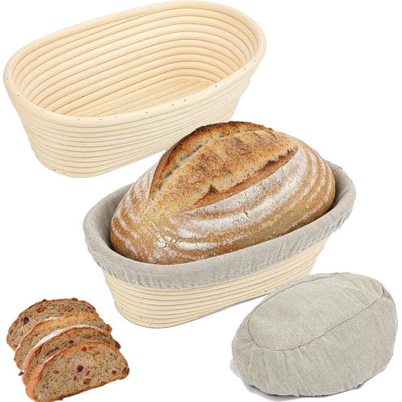 Bread Proofing Baskets Set of 2, 10 inch Sourdough Proofing Basket w/Liners Perfect for Professional & Home Sourdough Bread Baking (Oval)