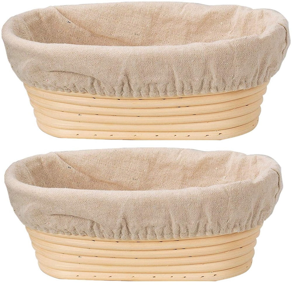 Bread Proofing Baskets Set of 2 10 inch Oval Shaped Dough Proofing Bowls w/Liners Perfect for Professional & Home Sourdough Bread Baking