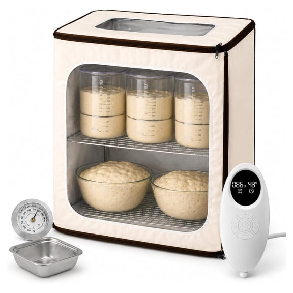 Bread Proofing Box 2-Story Dough Proofer, 70-158F Temperature Control with 48H Timer, Large Humidity Controlled Fermentation Chamber, Foldable Bread Warmer with 2 Racks for Sourdough
