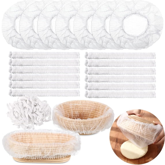 Bread Proofing Covers with Elastic Edges and Breathable Nonwoven Construction for Dough Rising and Home Baking Preparation, 20 Pack.