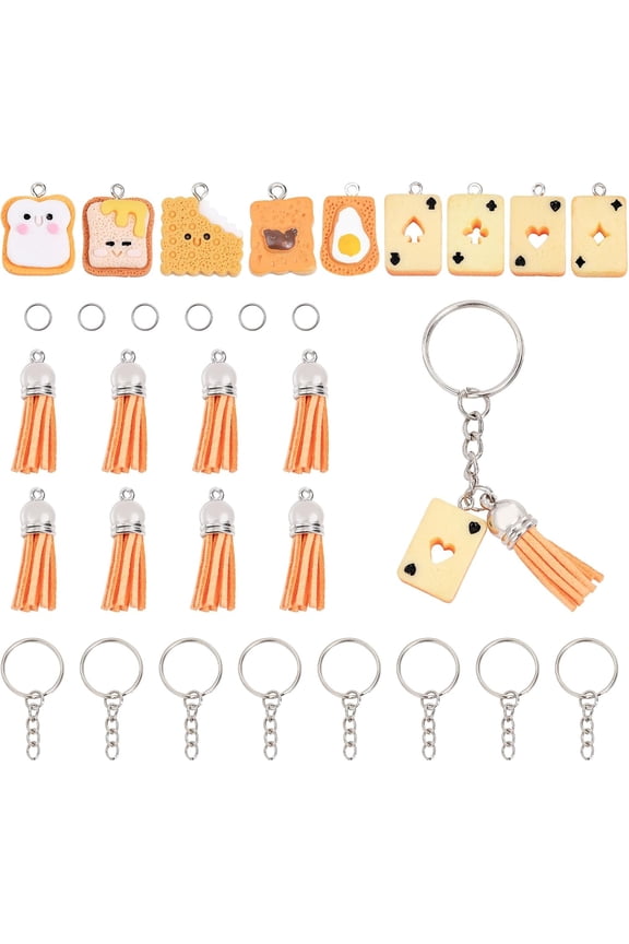 Bread Resin Keychain Making Kits with Faux Suede Tassel Pendant and Iron Findings Mixed Color