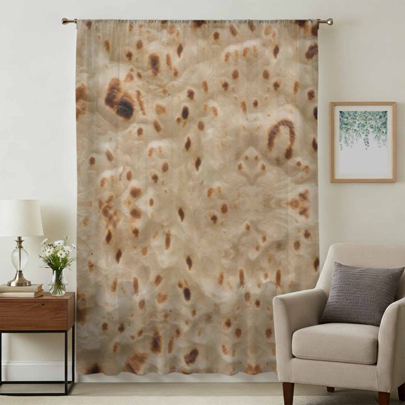Bread Sheer Curtains 45 Inches Long, Farmhouse Chic Abstract Food Texture Brown Light Filering Curtains, Breathable Simi Curtain Privacy Drapes for Kitchen Bathroom Lightweight Small Window Treatment