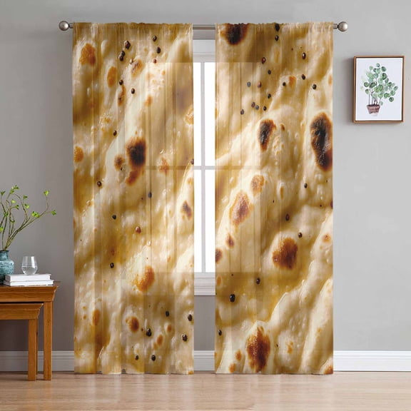 Bread Sheer Curtains 63 Inch Length 2 Panels Set, Semi Transparent Voile Rod Pocket Curtains for Living Dining Room Bedroom Drapes Farmhouse Brown Chic Abstract Food Texture