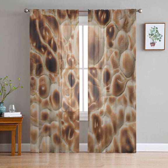 Bread Sheer Curtains 96 Inches Long 2 Panels Set, Window Sheer Curtains for Living Room/Bedroom, Brown Farmhouse Chic Abstract Food Texture Light Filtering Rod Pocket Curtain 52'' x 96'' x 2