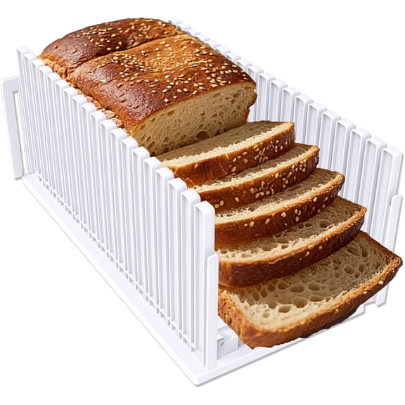Bread Slicer,Adjustable Thickness And Width Guide Slicer, Foldable and Compact Slicing for Homemade - Kitchen Gadget, Baking Tool,Gift Mom Dad white