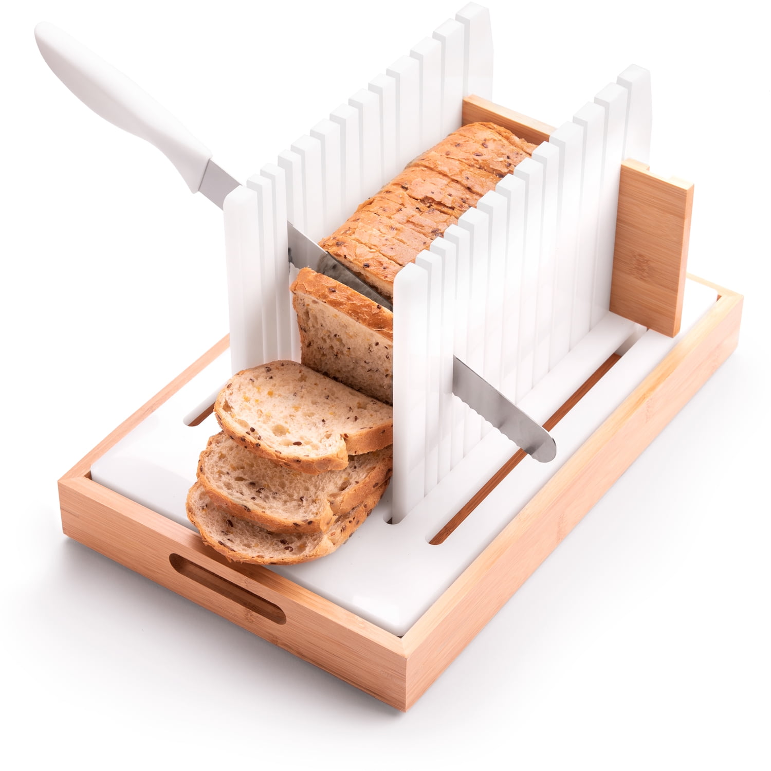 https://i5.walmartimages.com/seo/Bread-Slicer-Cutting-Guide-for-Homemade-Bread-Adjustable-Compactable-Customizable-Loaf-Bagel-Bun-Slicer-with-Crumb-Tray-and-Long-bladed-knife_9fe7c2af-3364-4809-a6b8-16a5da54664a.d5a8163b004819d6dfd1aac45b3b32a2.jpeg