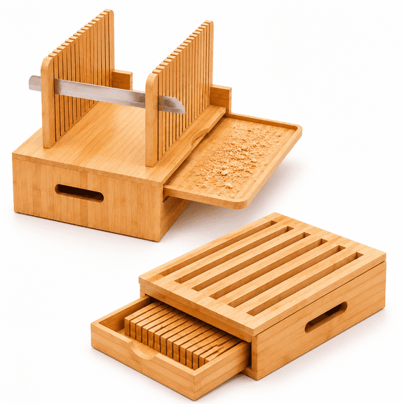 Bread Slicer Guide, Foldable Adjustable Thickness Loaf with Crumb Tray